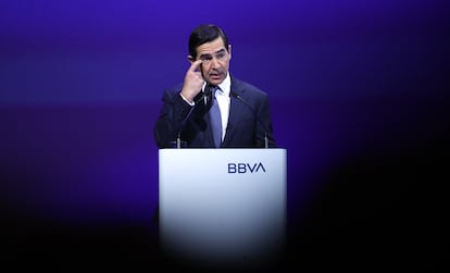 Carlos Torres, presidente del BBVA durante la presentación de resultados del banco, el pasado mes de enero.